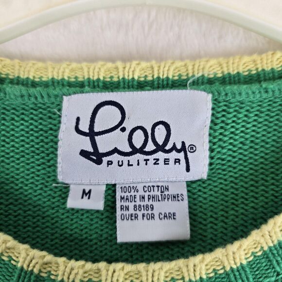 Lilly Pulitzer Sweater Womens Medium Green Argyle Crewneck Pullover Cotton - Picture 5 of 9